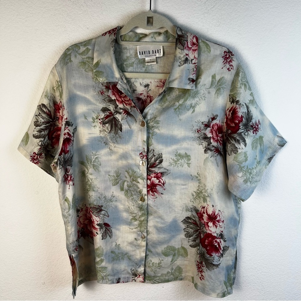 Vintage David Dart 100% Linen Floral Tropical Resortwear Pant Set Large - Picture 5 of 16